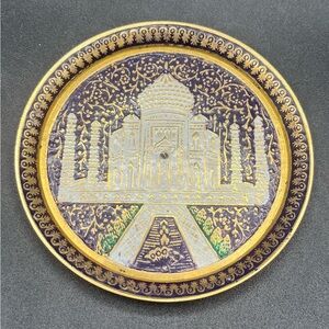 Vintage Collectible Brass Taj Mahal India Decorative Art Trinket Dish Plate 4”